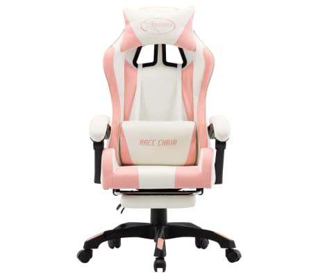 vidaXL Fauteuil de jeux vidéo et repose-pied Rose et blanc Similicuir