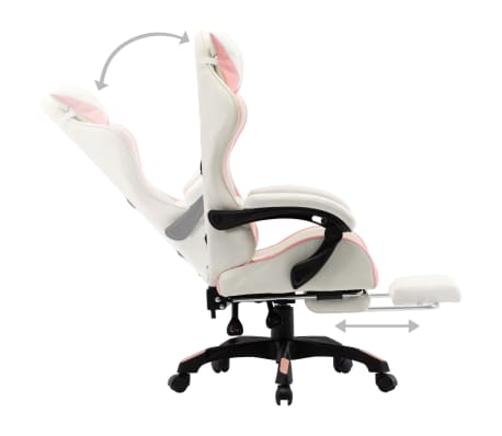 vidaXL Fauteuil de jeux vidéo et repose-pied Rose et blanc Similicuir