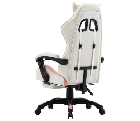 vidaXL Fauteuil de jeux vidéo et repose-pied Rose et blanc Similicuir