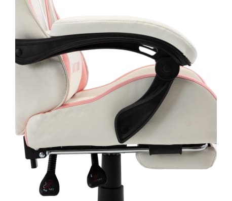 vidaXL Fauteuil de jeux vidéo et repose-pied Rose et blanc Similicuir