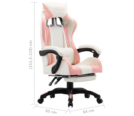 vidaXL Fauteuil de jeux vidéo et repose-pied Rose et blanc Similicuir