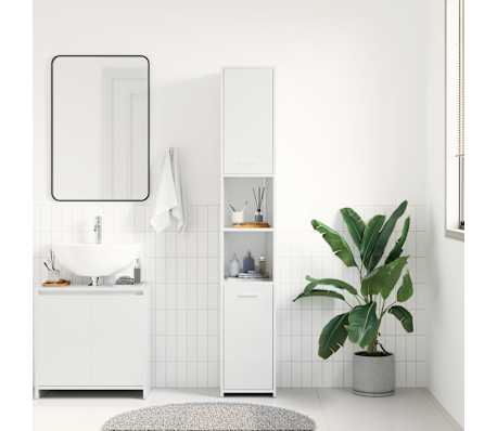 vidaXL Armario baño madera contrachapada blanco brillo 30x30x183,5 cm