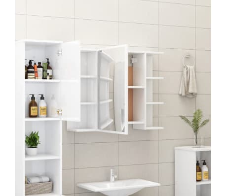 vidaXL Armario espejo baño contrachapada blanco brillo 80x20,5x64 cm