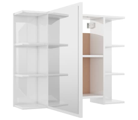 vidaXL Armario espejo baño contrachapada blanco brillo 80x20,5x64 cm