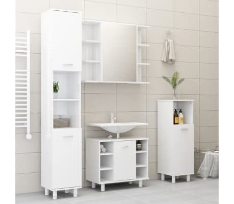 vidaXL Armario espejo baño contrachapada blanco brillo 80x20,5x64 cm