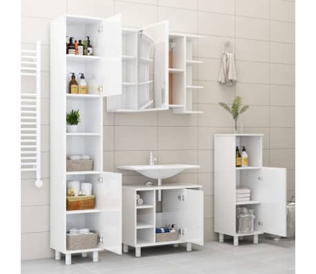 vidaXL Armario espejo baño contrachapada blanco brillo 80x20,5x64 cm