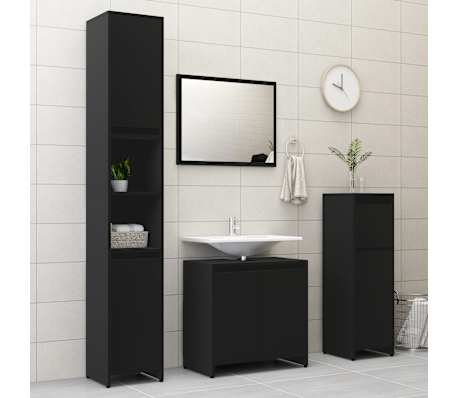 vidaXL Conjunto de muebles de baño madera contrachapada negro