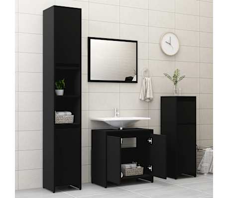 vidaXL Conjunto de muebles de baño madera contrachapada negro