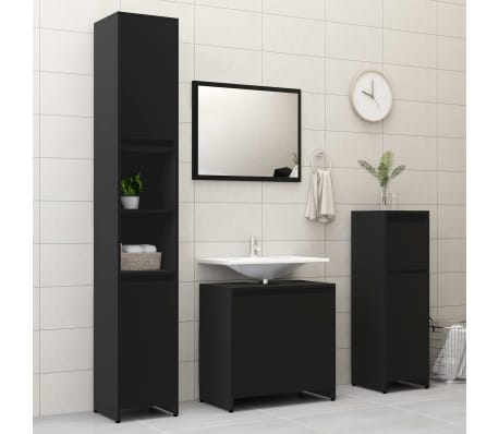 vidaXL Armario de baño madera contrachapada negro 30x30x95 cm