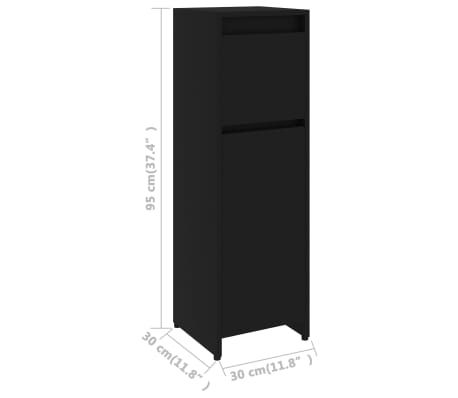 vidaXL Armario de baño madera contrachapada negro 30x30x95 cm