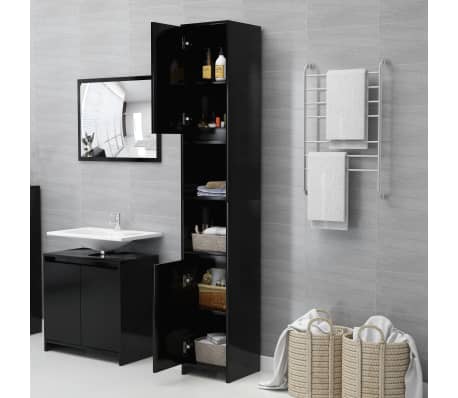 vidaXL Armoire de salle de bain Noir 30x30x183,5 cm Bois d'ingénierie