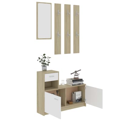 vidaXL Armoire d'entrée en contreplaqué blanc et chêne Sonoma 100x25x76,5 cm