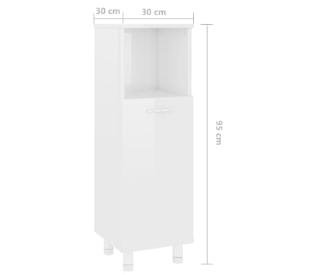 vidaXL Armario de baño madera contrachapada blanco brillo 30x30x95 cm