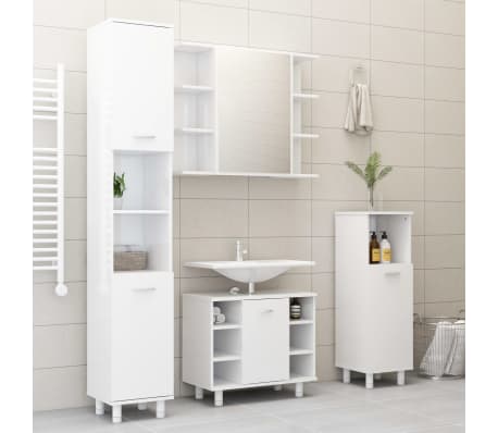 vidaXL Armario de baño madera contrachapada blanco brillo 30x30x95 cm