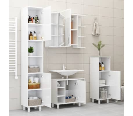 vidaXL Armario de baño madera contrachapada blanco brillo 30x30x95 cm