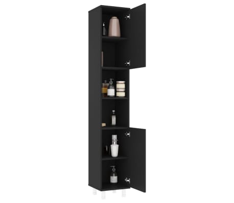 vidaXL Armario de baño madera contrachapada negro 30x30x179 cm