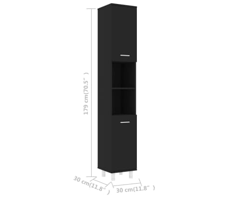 vidaXL Armario de baño madera contrachapada negro 30x30x179 cm