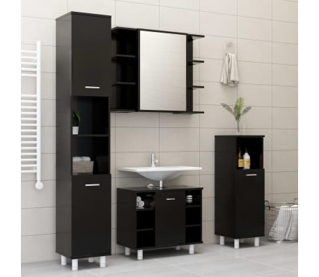 vidaXL Armario de baño madera contrachapada negro 30x30x179 cm