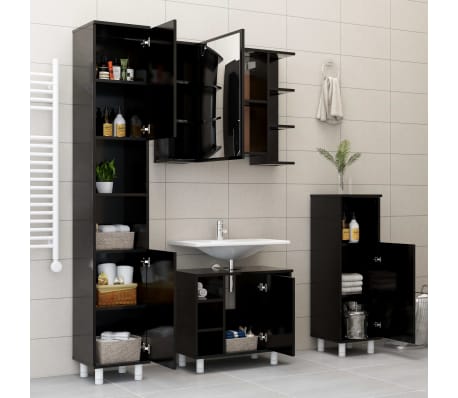 vidaXL Armario de baño madera contrachapada negro 30x30x179 cm