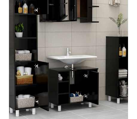 vidaXL Armario de baño madera contrachapada negro 60x32x53,5 cm