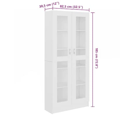 vidaXL Armoire à vitrine Blanc 82,5x30,5x185,5 cm Bois d'ingénierie