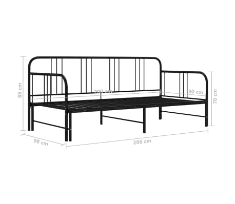 vidaXL Estructura sofá cama extraíble sin colchón metal negro 90x200cm