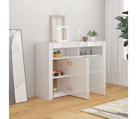 vidaXL Buffet avec lumières LED Blanc brillant 115,5x30x75 cm