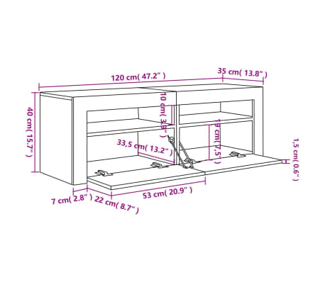 vidaXL Mueble de TV con luces LED negro 120x35x40 cm