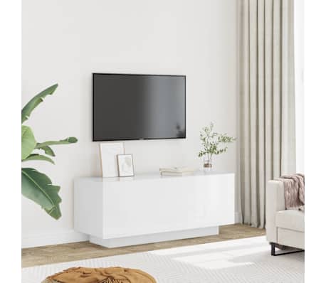 vidaXL Mueble de TV madera contrachapada blanco brillo 100x35x40 cm