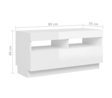 vidaXL Mueble de TV con luces LED blanco brillante 80x35x40 cm