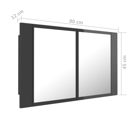 vidaXL Armario espejo de baño luz LED acrílico gris brillo 80x12x45 cm