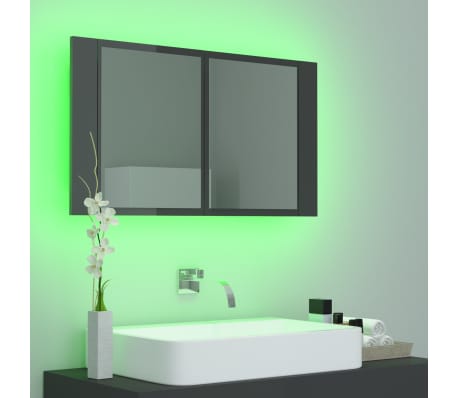 vidaXL Armario espejo de baño luz LED acrílico gris brillo 80x12x45 cm