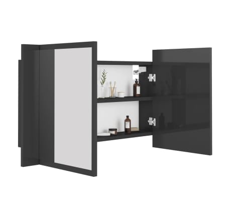 vidaXL Armario espejo de baño luz LED acrílico gris brillo 80x12x45 cm