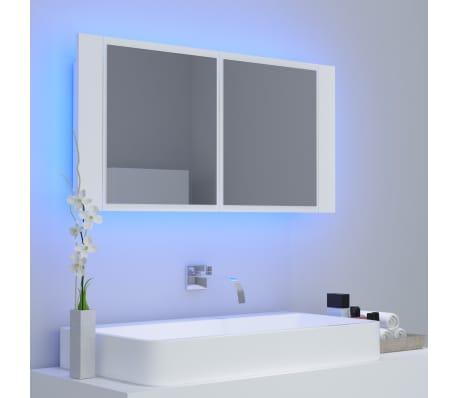 vidaXL Armario espejo de baño con luz LED acrílico blanco 90x12x45 cm
