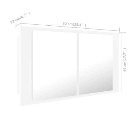vidaXL Armario espejo de baño con luz LED acrílico blanco 90x12x45 cm