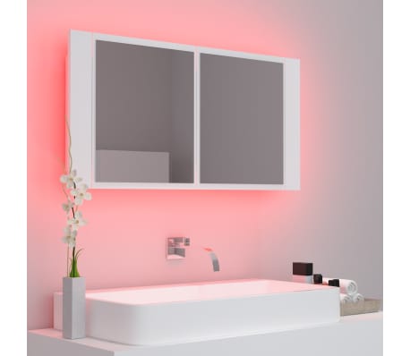 vidaXL Armario espejo de baño con luz LED acrílico blanco 90x12x45 cm