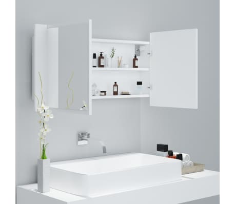 vidaXL Armario espejo de baño con luz LED acrílico blanco 90x12x45 cm