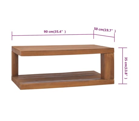 vidaXL Mesa de centro de madera maciza de teca 90x50x35 cm