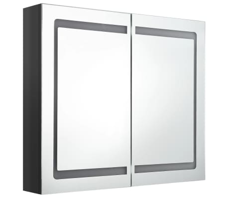 vidaXL Armario de baño con espejo LED negro brillante 80x12x68 cm