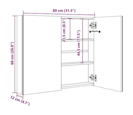 vidaXL Armario de baño con espejo LED negro brillante 80x12x68 cm