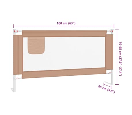 vidaXL Barrière de sécurité de lit d'enfant Taupe 180x25 cm Tissu