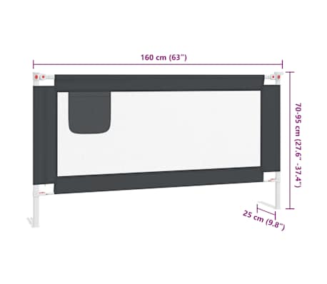 vidaXL Barrière de sécurité de lit d'enfant Gris foncé 160x25 cm Tissu