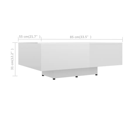 vidaXL Table basse Blanc brillant 85x55x31 cm Bois d'ingénierie