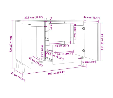 vidaXL Aparador de madera ingeniería negro 101x35x70 cm