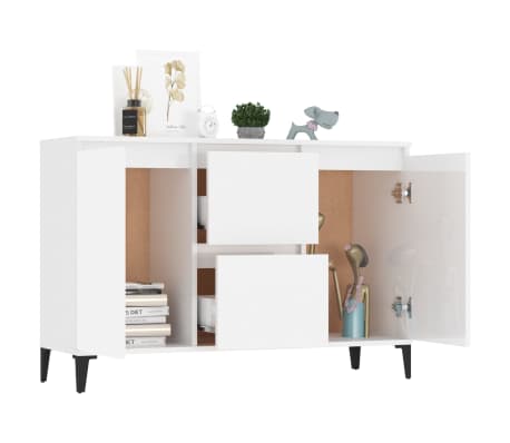 vidaXL Aparador de madera contrachapada blanco brillante 104x35x70 cm