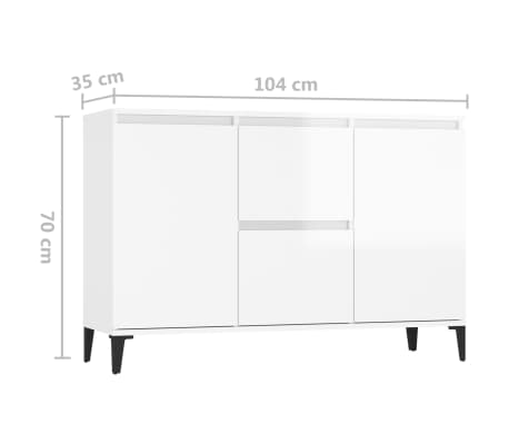 vidaXL Aparador de madera contrachapada blanco brillante 104x35x70 cm