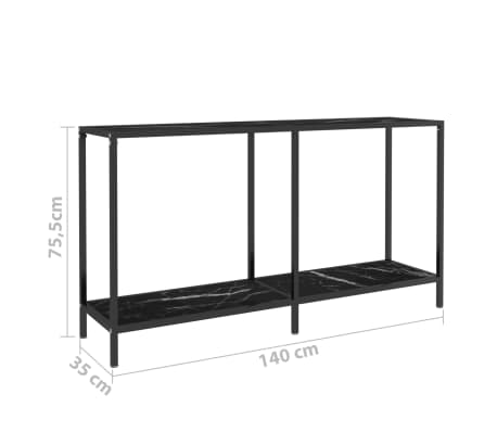 vidaXL Mesa de consola vidrio templado negro 140x35x75,5 cm