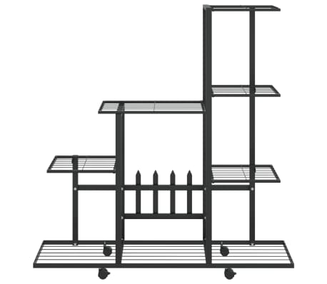 vidaXL Soporte de flores con rueda de metal negro 94,5x25x92,5 cm