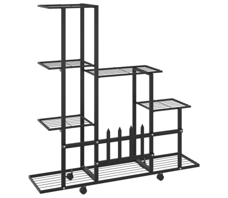 vidaXL Soporte de flores con rueda de metal negro 94,5x25x92,5 cm