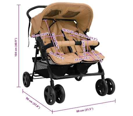 vidaXL Carrito para gemelos de acero gris taupé